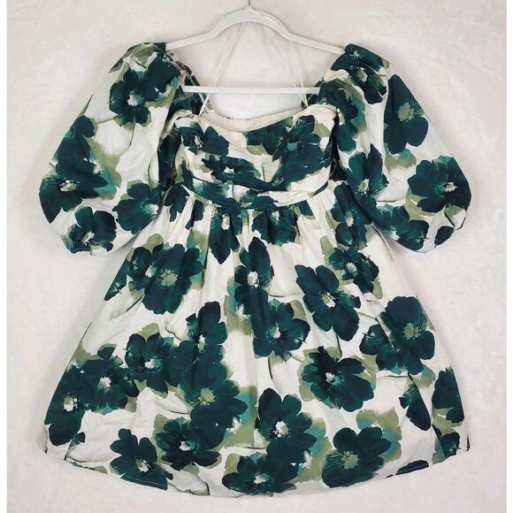 Abercrombie & Fitch Dresses & Skirts - ABERCROMBIE & FITCH Emerson Poplin Puff Sleeve Mini Dress Green Floral Sz Small